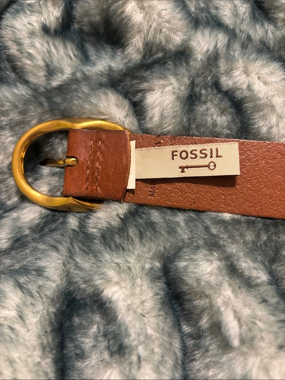 Fossil Brown Genuine Leather Braided Belt Brass Oval Buckle Boho Western Size M